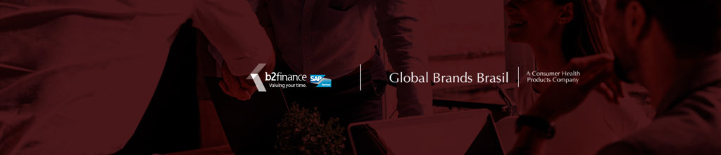 Banner em fundo vermelho escuro com os logos das empresas SAP e Global Brands Brasil