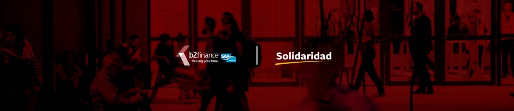 Arte com os logos da b2finance e da Fundação Solidaridad